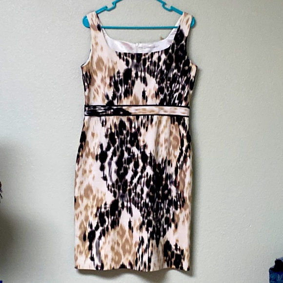 T Tahari Dresses & Skirts - COPY - T Tahari Women’s Black Tan White Watercolor Animal Print Dress Belted St…
